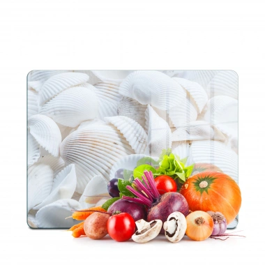 Decovetro Cam Kesme Tahtası ve Sunumluk Deniz Kabukları Desenli 20x30 cm