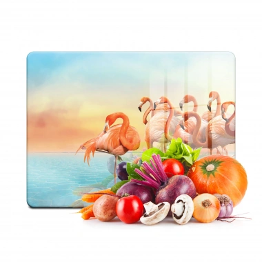 Decovetro Cam Kesme Tahtası ve Sunumluk Flamingo Desenli 20x30 Cm