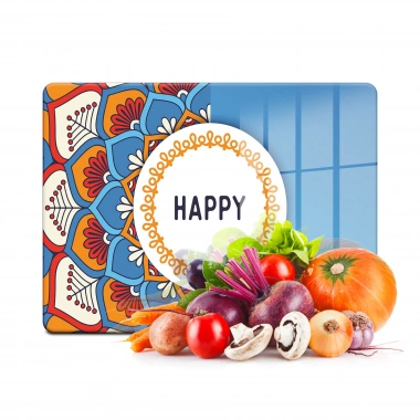 Decovetro Cam Kesme Tahtası ve Sunumluk Happy Desenli 20x30 Cm