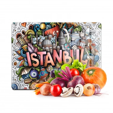 Decovetro Cam Kesme Tahtası ve Sunumluk İstanbul Desenli 20x30 Cm