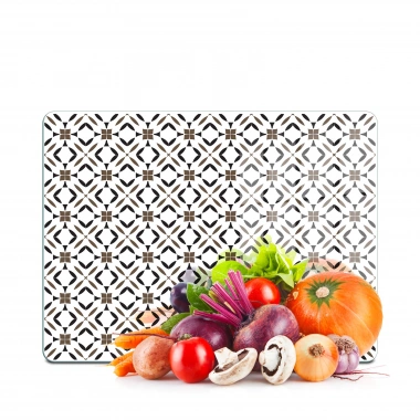 Decovetro Cam Kesme Tahtası ve Sunumluk Kahverengi Geometrik Desenli 20x30 cm