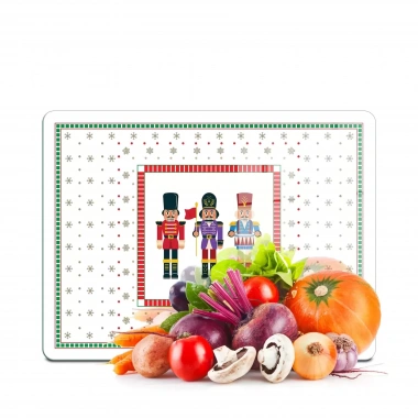 Decovetro Cam Kesme Tahtası ve Sunumluk Yılbaşı Fındıkkıran Desenli 20x30 cm