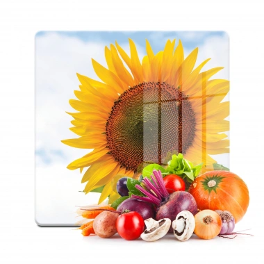 Decovetro Cam Kesme Tahtası ve Sunumluk Kare Ayçiçeği Desenli 30x30 Cm