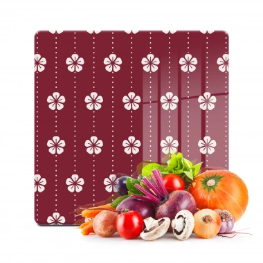 Decovetro Cam Kesme Tahtası ve Sunumluk Kare Beyaz Çiçek Desenli 30x30 Cm