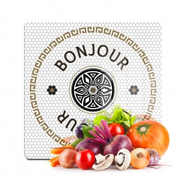 Decovetro Cam Kesme Tahtası ve Sunumluk Amore Kare Bonjour 30x30 cm