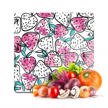 Decovetro Cam Kesme Tahtası ve Sunumluk Kare Çilek Desenli 30x30 Cm