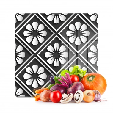 Decovetro Cam Kesme Tahtası ve Sunumluk Kare Çini Çiçek Desenli 30x30 Cm