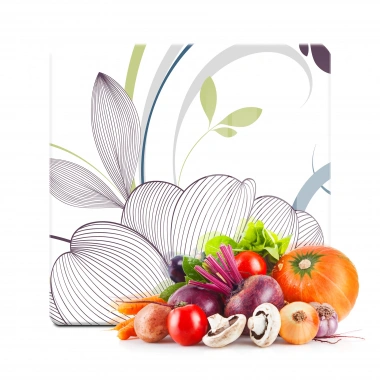 Decovetro Cam Kesme Tahtası ve Sunumluk Kare Çizgi Çiçek Desenli 30x30 Cm