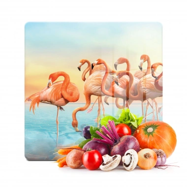 Decovetro Cam Kesme Tahtası ve Sunumluk Kare Flamingo Desenli 30x30 Cm