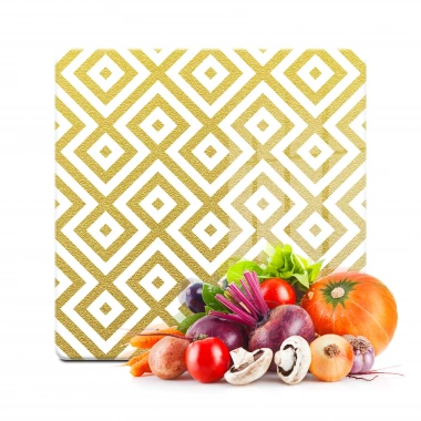 Decovetro Cam Kesme Tahtası ve Sunumluk Kare Gold Geometrik Desenli 30x30 Cm