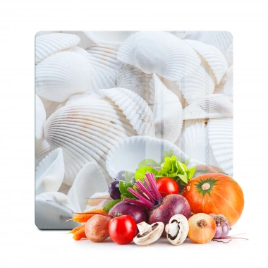 Decovetro Cam Kesme Tahtası ve Sunumluk Kare Deniz Kabuğu Desenli 30x30 cm