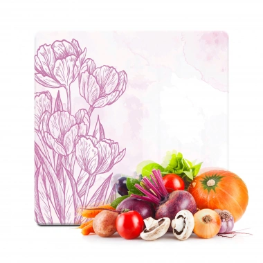 Decovetro Cam Kesme Tahtası ve Sunumluk Kare Karakalem Gül Desenli 30x30 Cm