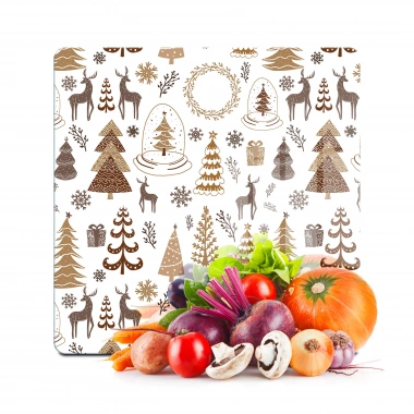 Decovetro Cam Kesme Tahtası ve Sunumluk Kare Kahverengi Karışık Yılbaşı Desenli 30x30 cm