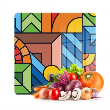 Decovetro Cam Kesme Tahtası ve Sunumluk Kare Karma Geometrik Desenli 30x30 Cm