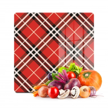 Decovetro Cam Kesme Tahtası ve Sunumluk Kare Kırmızı Ekose Desenli 30x30 Cm