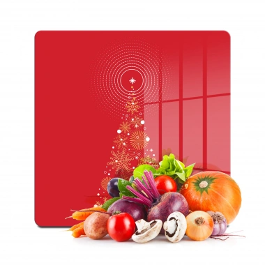 Decovetro Cam Kesme Tahtası ve Sunumluk Kare Kırmızı Yılbaşı Ağacı Desenli 30x30 Cm