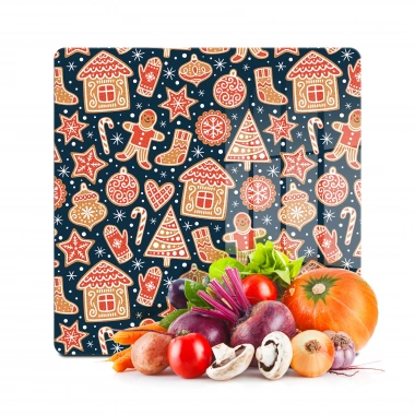 Decovetro Cam Kesme Tahtası ve Sunumluk Kare Yılbaşı Kurabiye Desenli 30x30 Cm