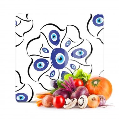 Decovetro Cam Kesme Tahtası ve Sunumluk Kare Nazar Çiçekleri Desenli 30x30 Cm