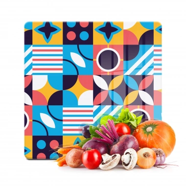 Decovetro Cam Kesme Tahtası ve Sunumluk Kare Retro Desenli 30x30 Cm