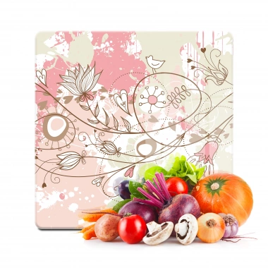 Decovetro Cam Kesme Tahtası ve Sunumluk Kare Sarmaşık Çiçeği Desenli 30x30 Cm