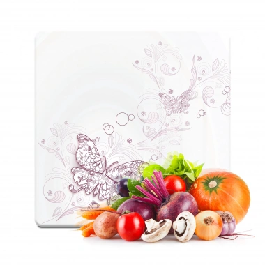 Decovetro Cam Kesme Tahtası ve Sunumluk Kare Vintage Kelebek Desenli 30x30 Cm