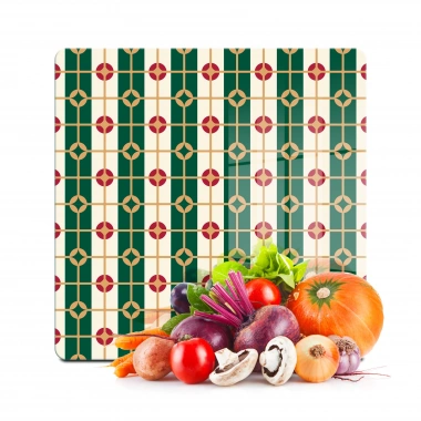 Decovetro Cam Kesme Tahtası ve Sunumluk Kare Yeşil Geometrik Desenli 30x30 Cm