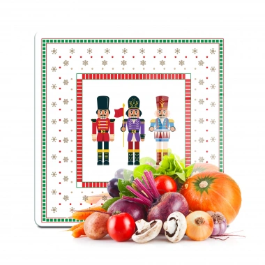 Decovetro Cam Kesme Tahtası ve Sunumluk Kare Yılbaşı Fındıkkıran Desenli 30x30 Cm