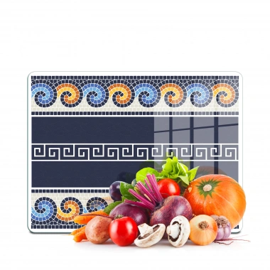 Decovetro Cam Kesme Tahtası ve Sunumluk Renkli Geometrik Desenli 20x30 cm