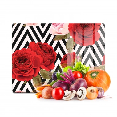 Decovetro Cam Kesme Tahtası ve Sunumluk Karma Gül Desenli 20x30 Cm