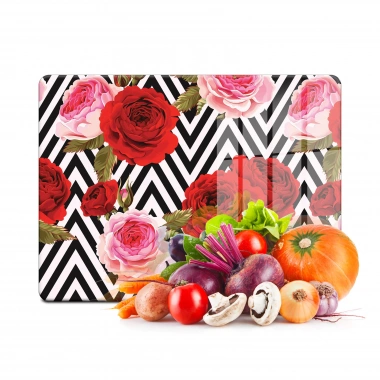 Decovetro Cam Kesme Tahtası ve Sunumluk Kırmızı Gül Desenli 30x40 Cm