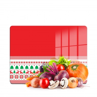 Decovetro Cam Kesme Tahtası ve Sunumluk Kırmızı Ekose Dokuma Yılbaşı Desenli 20x30 cm