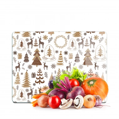 Decovetro Cam Kesme Tahtası ve Sunumluk Kahverengi Karışık Yılbaşı Desenli 20x30 cm