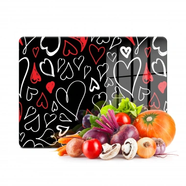 Decovetro Cam Kesme Tahtası ve Sunumluk Love Heart Desenli 30x40 Cm