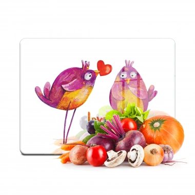 Decovetro Cam Kesme Tahtası ve Sunumluk Love You Bird Desenli 20x30 Cm