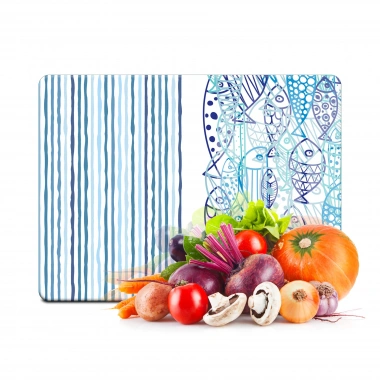 Decovetro Cam Kesme Tahtası ve Sunumluk Marine Fish Waves 30x40 Cm