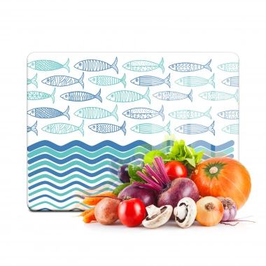 Decovetro Cam Kesme Tahtası ve Sunumluk Marine Sardini Waves 20x30 Cm