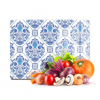 Decovetro Cam Kesme Tahtası ve Sunumluk Mavi Çini Desenli 30x40 Cm