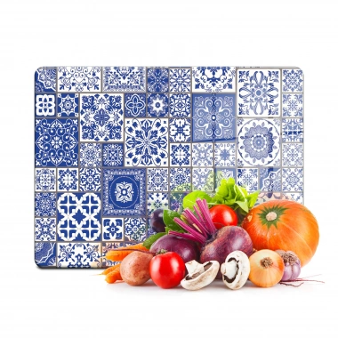 Decovetro Cam Kesme Tahtası ve Sunumluk Mavi Çini Desenli 30x40 Cm