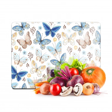 Decovetro Cam Kesme Tahtası ve Sunumluk Mavi Kelebek Desenli 30x40 Cm