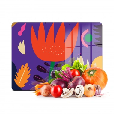 Decovetro Cam Kesme Tahtası ve Sunumluk Mor Lale Desenli 30x40 Cm