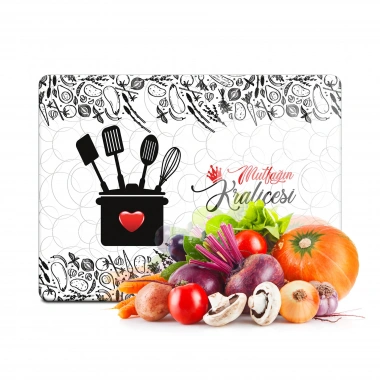 Decovetro Cam Kesme Tahtası ve Sunumluk Mutfağın Kraliçesi Desenli 20x30 Cm