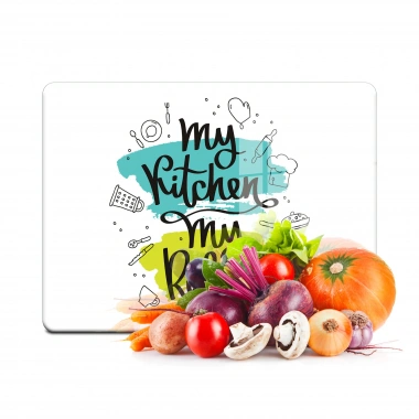 Decovetro Cam Kesme Tahtası ve Sunumluk My Kitchen Rules Desenli 20x30 Cm