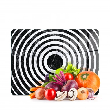 Decovetro Cam Kesme Tahtası ve Sunumluk Orta Siyah Beyaz Mermer Desenli 30x40 cm