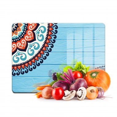 Decovetro Cam Kesme Tahtası ve Sunumluk Otantik Turkuaz Desenli 20x30 Cm