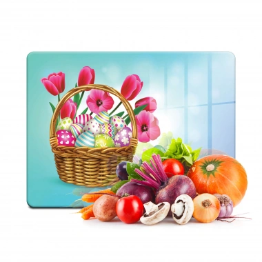 Decovetro Cam Kesme Tahtası ve Sunumluk Paskalya Sepeti Desenli 20x30 Cm