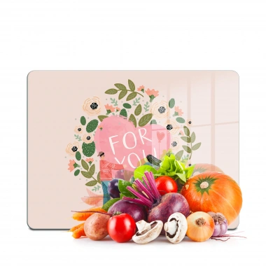 Decovetro Cam Kesme Tahtası ve Sunumluk Pembe For You Yazı Desenli 20x30 cm