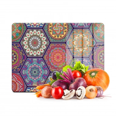 Decovetro Cam Kesme Tahtası ve Sunumluk Petek Mandala Desenli 20x30 Cm