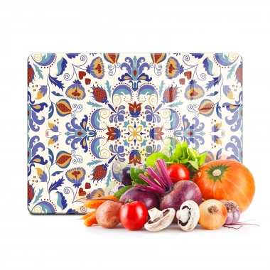 Decovetro Cam Kesme Tahtası ve Sunumluk Renkli Çini Desenli 20x30 Cm