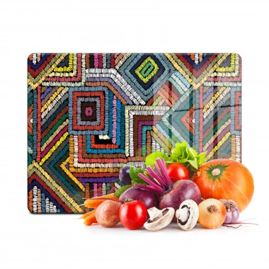 Decovetro Cam Kesme Tahtası ve Sunumluk Renkli Çizgi Desenli 20x30 Cm