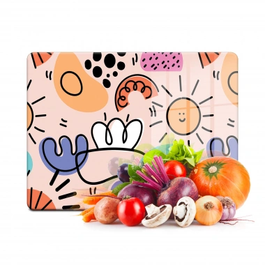 Decovetro Cam Kesme Tahtası ve Sunumluk Renkli Geometrik Çizgi Desenli 20x30 Cm